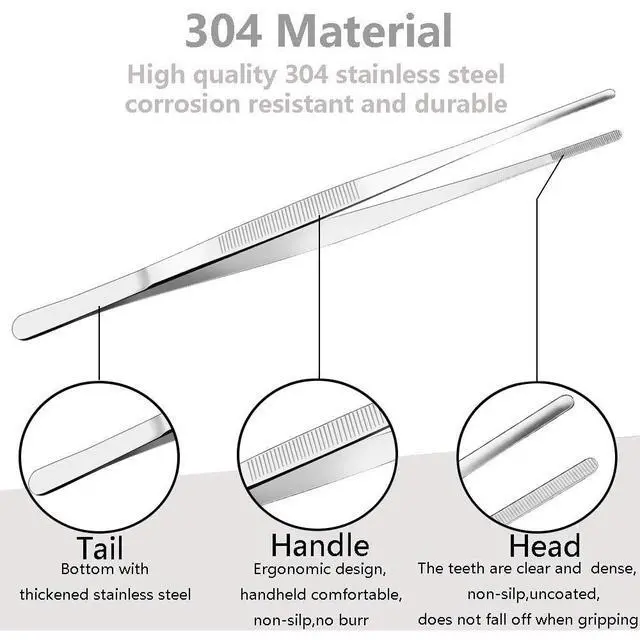 Alt view image 3 of 7 - 8 Inch Plating Tweezers Stainless Steel Precision Culinary Tweezer Silver Kitchen Straight Tweezers Tongs