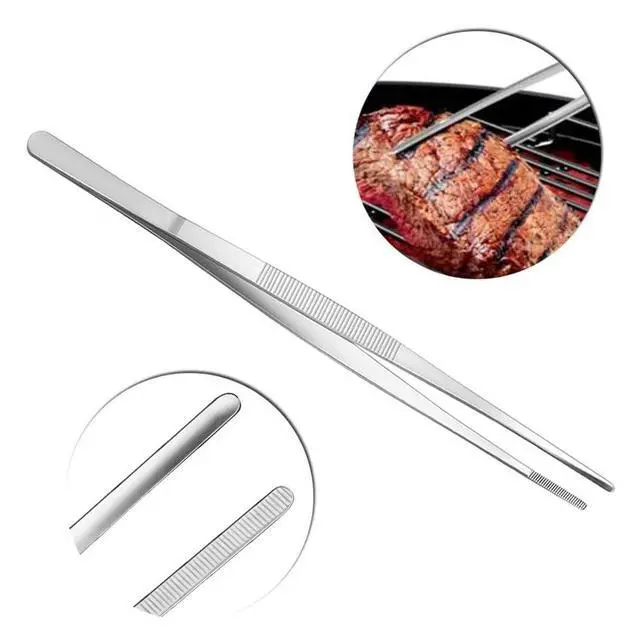 Alt view image 4 of 7 - 8 Inch Plating Tweezers Stainless Steel Precision Culinary Tweezer Silver Kitchen Straight Tweezers Tongs