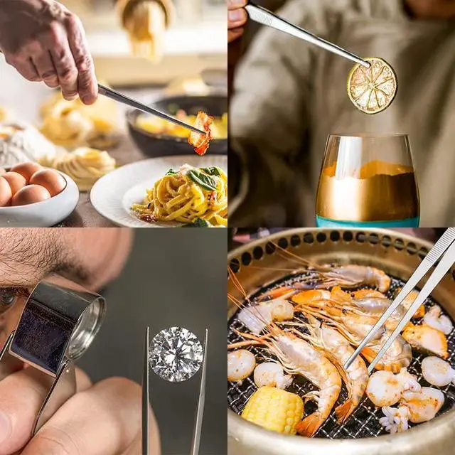 Alt view image 6 of 7 - 8 Inch Plating Tweezers Stainless Steel Precision Culinary Tweezer Silver Kitchen Straight Tweezers Tongs