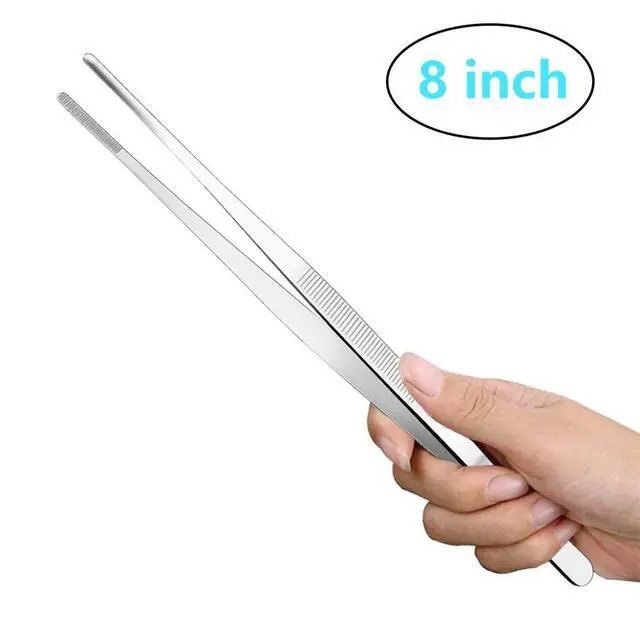 Alt view image 7 of 7 - 8 Inch Plating Tweezers Stainless Steel Precision Culinary Tweezer Silver Kitchen Straight Tweezers Tongs