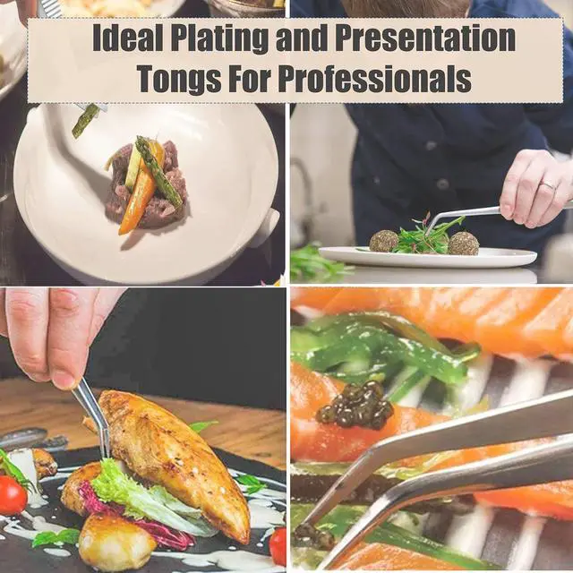Alt view image 6 of 7 - 6 Inch Professional Culinary Stainless Steel Precision Tongs with Angled Serrated Tips, Plating/Food Presentation Detailing Serving Tongs, Chef's Kitchen Tweezer Tongs - Ultra Non-Slip Grip