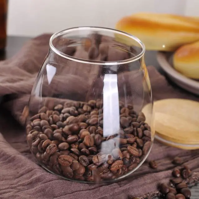 Alt view image 3 of 7 - 13oz Clear Glass Storage Canister Holder with Airtight Bamboo Lid, Small Cute Modern Round Decorative Container Jar for Coffee, Spice, Candy, Salt, Cookie, Condiment, Pepper, Sugar