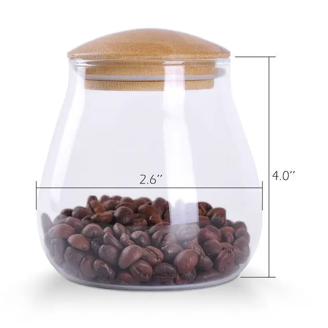 Alt view image 2 of 7 - 13oz Clear Glass Storage Canister Holder with Airtight Bamboo Lid, Small Cute Modern Round Decorative Container Jar for Coffee, Spice, Candy, Salt, Cookie, Condiment, Pepper, Sugar
