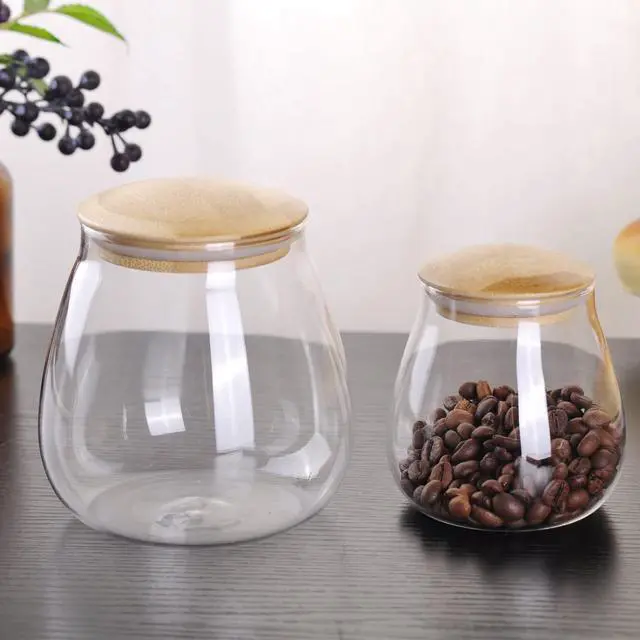 Alt view image 6 of 7 - 13oz Clear Glass Storage Canister Holder with Airtight Bamboo Lid, Small Cute Modern Round Decorative Container Jar for Coffee, Spice, Candy, Salt, Cookie, Condiment, Pepper, Sugar