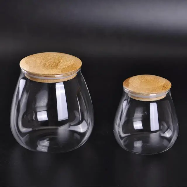 Alt view image 7 of 7 - 13oz Clear Glass Storage Canister Holder with Airtight Bamboo Lid, Small Cute Modern Round Decorative Container Jar for Coffee, Spice, Candy, Salt, Cookie, Condiment, Pepper, Sugar
