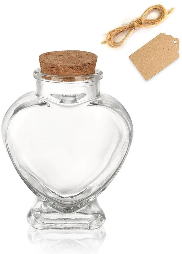 Main image of 5oz Glass Jars with Cork Lids Decorative Glass Jars with Label Tag and String Heart Shaped Glass Containers for Anniversary DIY Art Craft Wedding Home Decor (1)