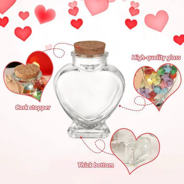 Alt view image 3 of 7 - 5oz Glass Jars with Cork Lids Decorative Glass Jars with Label Tag and String Heart Shaped Glass Containers for Anniversary DIY Art Craft Wedding Home Decor (1)