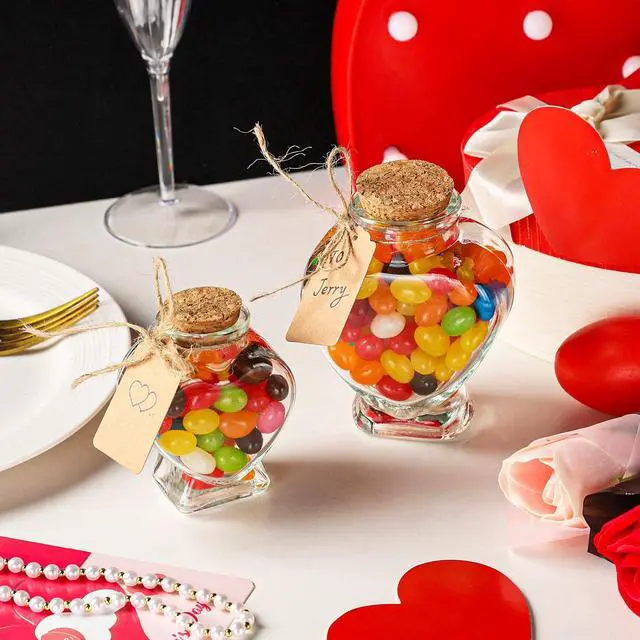 Alt view image 4 of 7 - 5oz Glass Jars with Cork Lids Decorative Glass Jars with Label Tag and String Heart Shaped Glass Containers for Anniversary DIY Art Craft Wedding Home Decor (1)