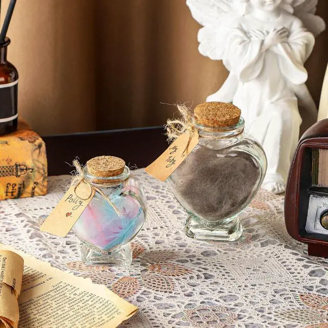 Alt view image 7 of 7 - 5oz Glass Jars with Cork Lids Decorative Glass Jars with Label Tag and String Heart Shaped Glass Containers for Anniversary DIY Art Craft Wedding Home Decor (1)
