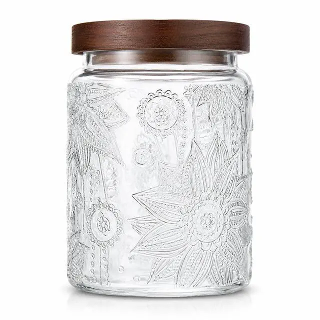 Main image of 23.7 fl oz Vintage Glass Jar with Wooden Lid, Airtight Decorative Food Storage Canisters for Kitchen Counter & Pantry, Ideal for Candy, Sugar, Coffee,salt, Tea, Cereal, Flour, Oats