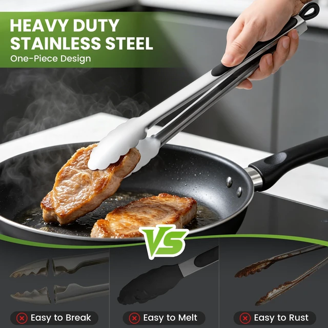 Alt view image 3 of 5 - Grill Tongs, 17 Inch Extra Long Stainless Steel BBQ Tongs (17", 1PC) | For Cooking/Serving/Grilling | Heat-Resistant | Dishwasher Safe