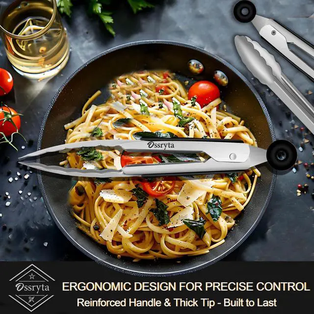 Alt view image 3 of 7 - Stainless Steel Small Tong for Cooking - Mini 7 Inch Locking Tongs, Heat Resistant to 600°F, Food Grade Kitchen Metal Tong for Food, Salad, Pasta, Steaks, Vegetables - Dishwasher Safe