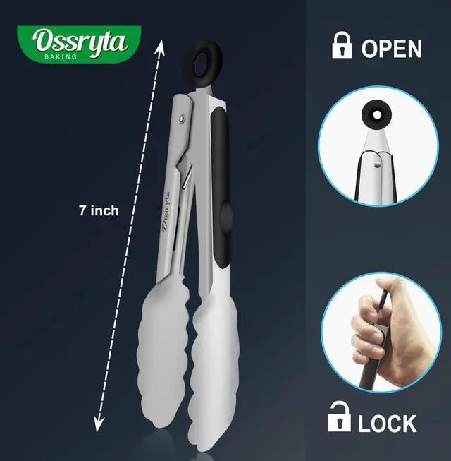 Alt view image 5 of 7 - Stainless Steel Small Tong for Cooking - Mini 7 Inch Locking Tongs, Heat Resistant to 600°F, Food Grade Kitchen Metal Tong for Food, Salad, Pasta, Steaks, Vegetables - Dishwasher Safe
