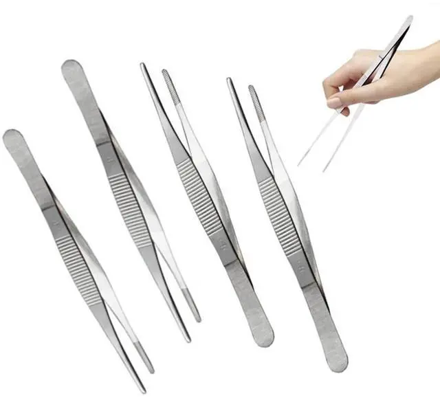 Main image of 4 Pcs 5.5IN/14CMFood Tong Stainless Steel Cooking Tweezers Fine Tweezers, Kitchen Tweezers, Food Tweezers with Precision Serrated Tips for Cooking, Grilling, Baking,