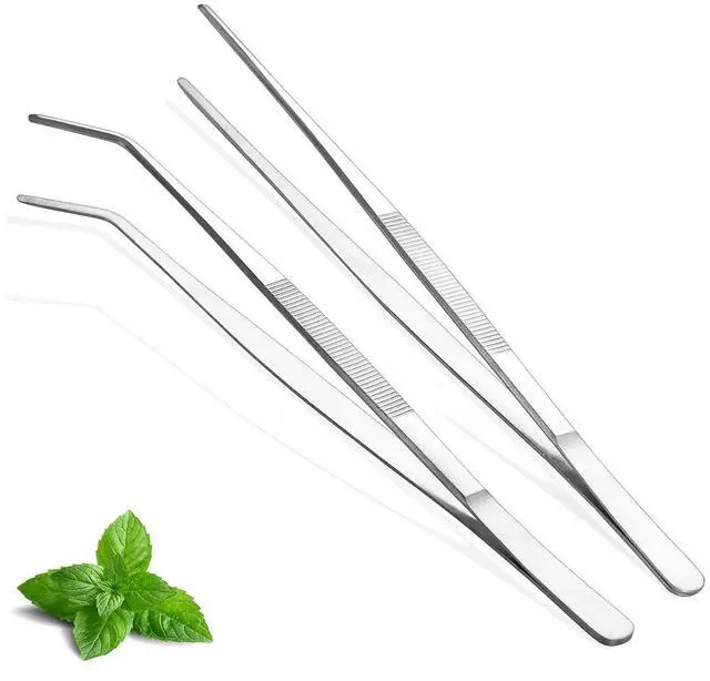 Main image of Berglander Kitchen Tweezers Tongs 2pcs, 12" Extra-Long Stainless Steel Metal Heavy Duty Cooking Tweezers for Chef, Serving Food, Grill, Culinary, Pasta, Salad, BBQ