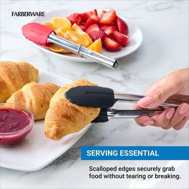 Alt view image 4 of 6 - Mini Kitchen Tongs Set of 2, 7 Inch Stainless Steel Cooking Tongs with Silicone Tips, Heat Resistant to 450F, Ring Lock for Compact Storage, Dishwasher Safe, Red and Black