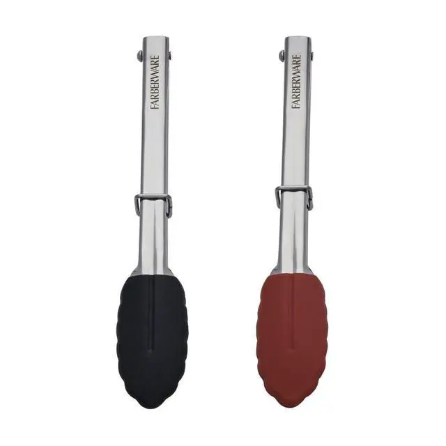 Alt view image 6 of 6 - Mini Kitchen Tongs Set of 2, 7 Inch Stainless Steel Cooking Tongs with Silicone Tips, Heat Resistant to 450F, Ring Lock for Compact Storage, Dishwasher Safe, Red and Black