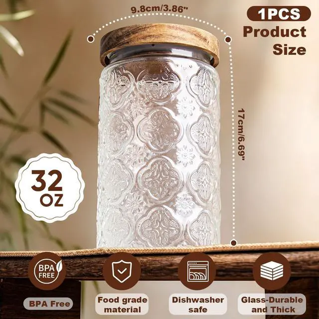 Alt view image 2 of 7 - 32Oz Glass Jar with Lid, Candy jar, Cute jar, Vintage Glass Storage Jar for Sugar, Coffee, Tea, Spice, Flour, Candy Cookie, Pasta, Cereal