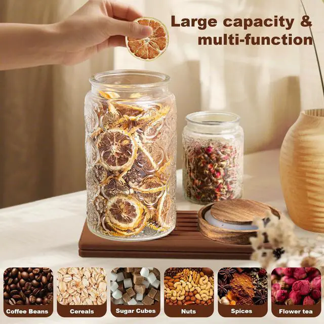 Alt view image 3 of 7 - 32Oz Glass Jar with Lid, Candy jar, Cute jar, Vintage Glass Storage Jar for Sugar, Coffee, Tea, Spice, Flour, Candy Cookie, Pasta, Cereal