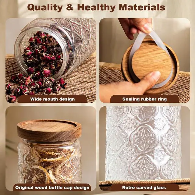 Alt view image 4 of 7 - 32Oz Glass Jar with Lid, Candy jar, Cute jar, Vintage Glass Storage Jar for Sugar, Coffee, Tea, Spice, Flour, Candy Cookie, Pasta, Cereal