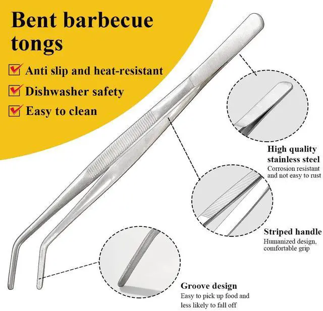 Alt view image 4 of 7 - Berglander Kitchen Tweezers Tongs 2pcs, 12" Extra-Long Stainless Steel Metal Heavy Duty Cooking Tweezers for Chef, Serving Food, Grill, Culinary, Pasta, Salad, BBQ