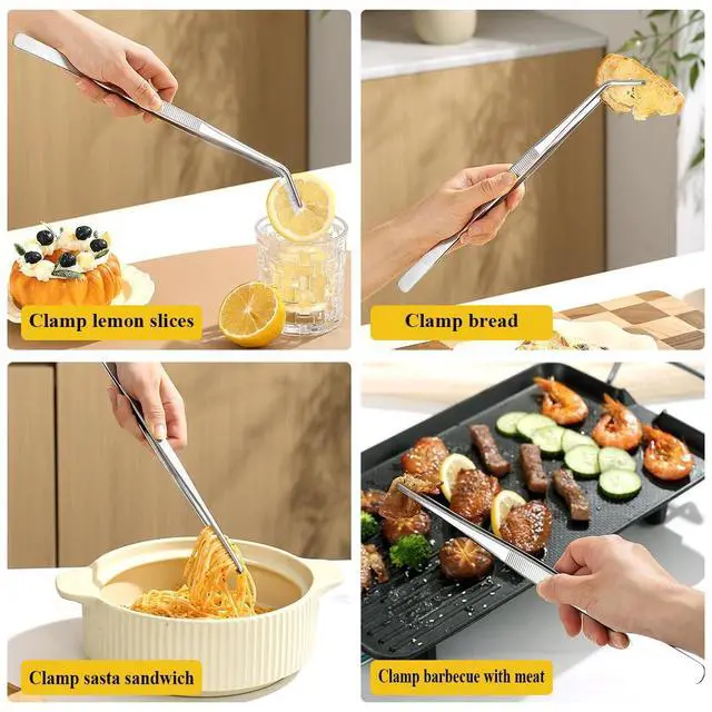 Alt view image 7 of 7 - Berglander Kitchen Tweezers Tongs 2pcs, 12" Extra-Long Stainless Steel Metal Heavy Duty Cooking Tweezers for Chef, Serving Food, Grill, Culinary, Pasta, Salad, BBQ