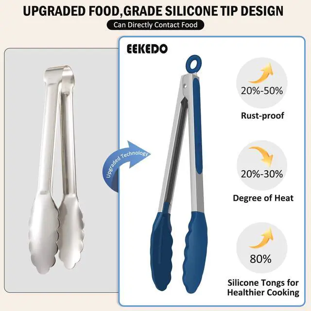 Alt view image 7 of 7 - Tongs for Cooking, Stainless Steel Kitchen Tongs with Silicone Tips