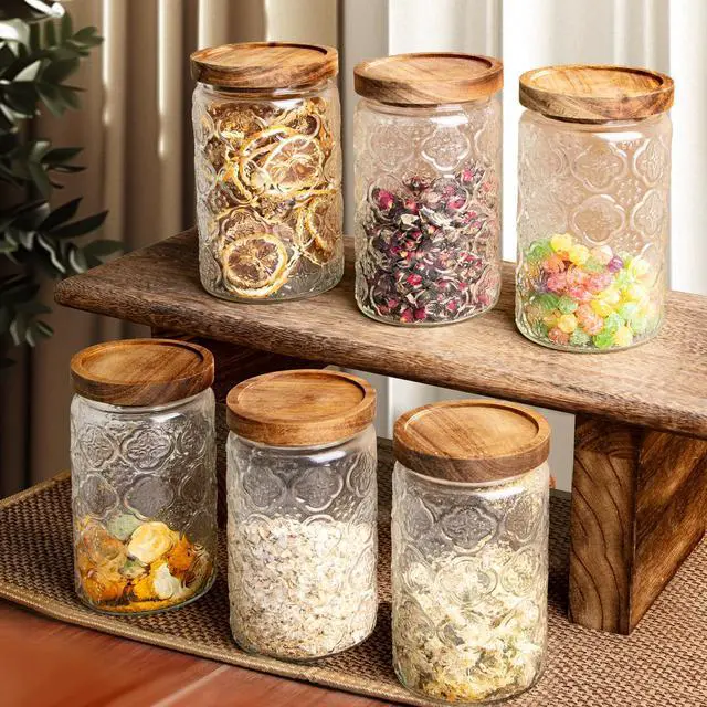 Alt view image 7 of 7 - 32Oz Glass Jar with Lid, Candy jar, Cute jar, Vintage Glass Storage Jar for Sugar, Coffee, Tea, Spice, Flour, Candy Cookie, Pasta, Cereal