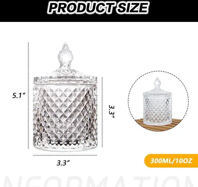 Alt view image 2 of 7 - 300ml 10oz Glass Cryctal Candy Jar with Lid/Cookie Jar/Jewelry Box/Buffet & Biscuit Containers for Kitchen Pantry Cookies Sugar Storage
