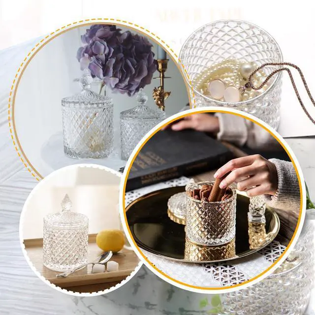 Alt view image 5 of 7 - 300ml 10oz Glass Cryctal Candy Jar with Lid/Cookie Jar/Jewelry Box/Buffet & Biscuit Containers for Kitchen Pantry Cookies Sugar Storage
