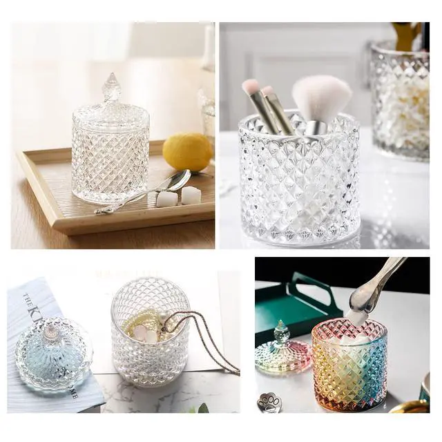 Alt view image 6 of 7 - 300ml 10oz Glass Cryctal Candy Jar with Lid/Cookie Jar/Jewelry Box/Buffet & Biscuit Containers for Kitchen Pantry Cookies Sugar Storage