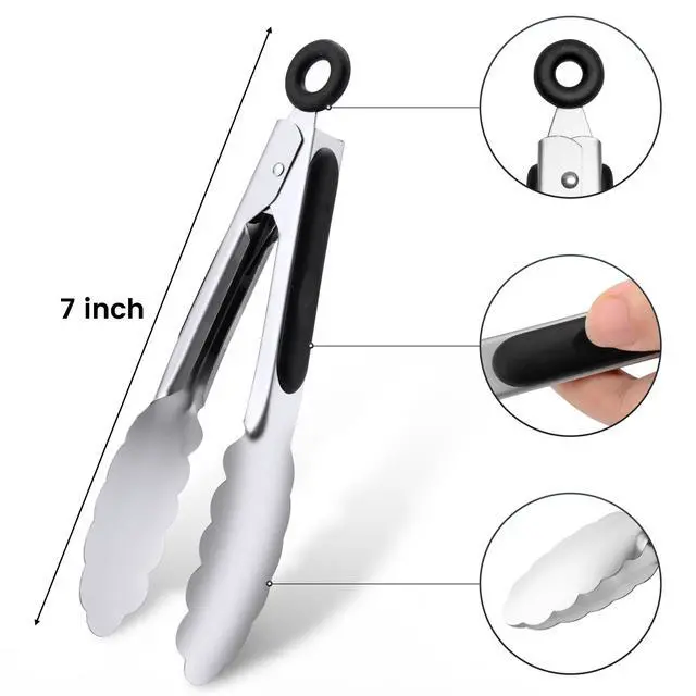 Alt view image 2 of 6 - 7-Inch Stainless Steel Kitchen Tongs Set, for Cooking Serving (7", 3PCS)