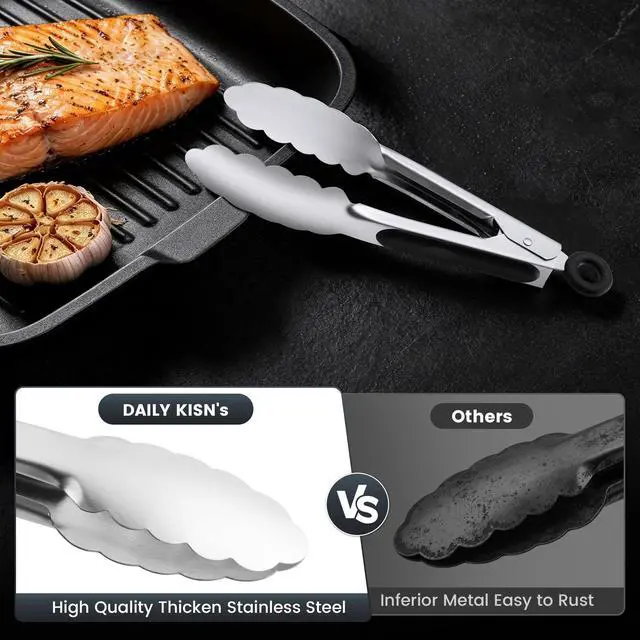 Alt view image 3 of 6 - 7-Inch Stainless Steel Kitchen Tongs Set, for Cooking Serving (7", 3PCS)