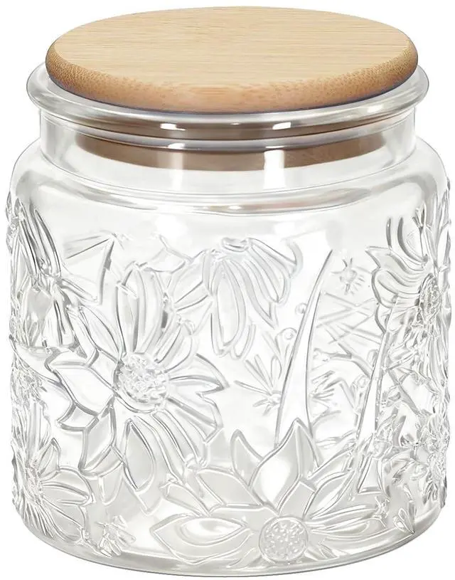 Main image of 1Pc 17oz Gardenly Style Vintage Glass Candy Jar with Airtight Bamboo Lid, Kitchen Storage Canister for Sugar, Coffee, Tea, Cookies, Bath Salt - Decorative Mason Jar (1, Clear, 17oz)