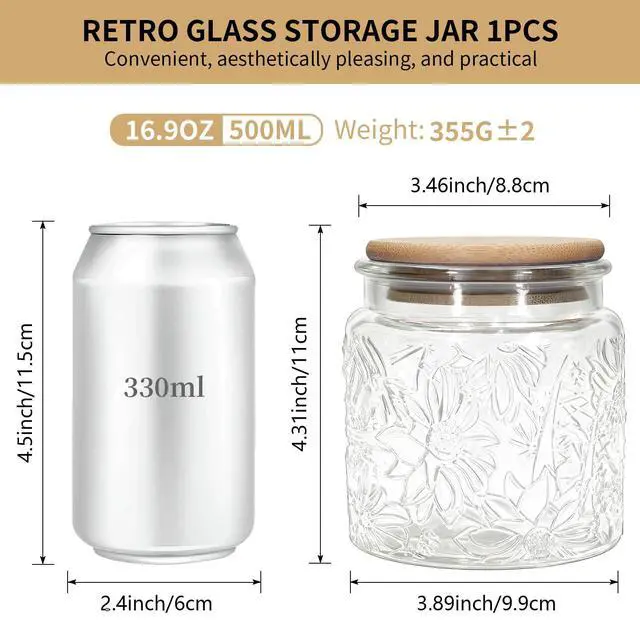 Alt view image 2 of 6 - 1Pc 17oz Gardenly Style Vintage Glass Candy Jar with Airtight Bamboo Lid, Kitchen Storage Canister for Sugar, Coffee, Tea, Cookies, Bath Salt - Decorative Mason Jar (1, Clear, 17oz)