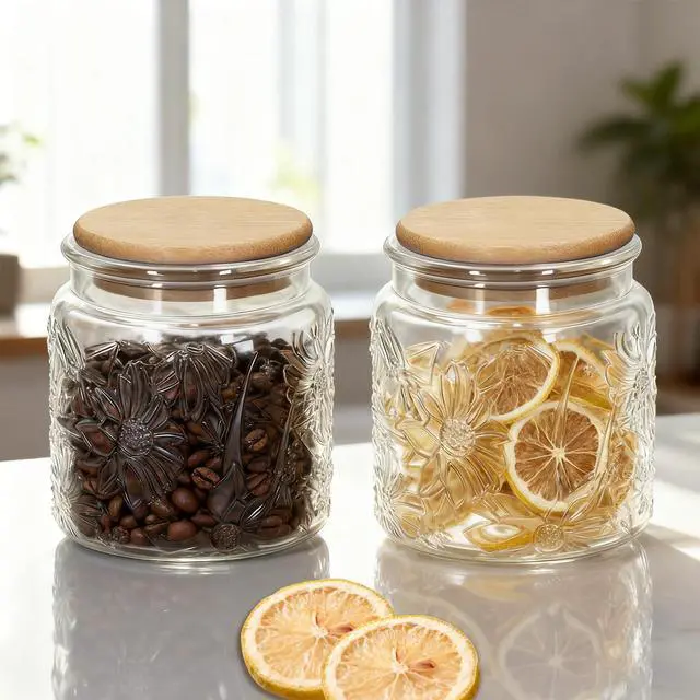 Alt view image 4 of 6 - 1Pc 17oz Gardenly Style Vintage Glass Candy Jar with Airtight Bamboo Lid, Kitchen Storage Canister for Sugar, Coffee, Tea, Cookies, Bath Salt - Decorative Mason Jar (1, Clear, 17oz)