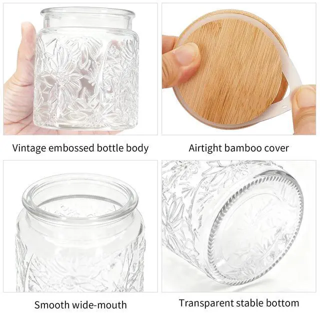 Alt view image 3 of 6 - 1Pc 17oz Gardenly Style Vintage Glass Candy Jar with Airtight Bamboo Lid, Kitchen Storage Canister for Sugar, Coffee, Tea, Cookies, Bath Salt - Decorative Mason Jar (1, Clear, 17oz)