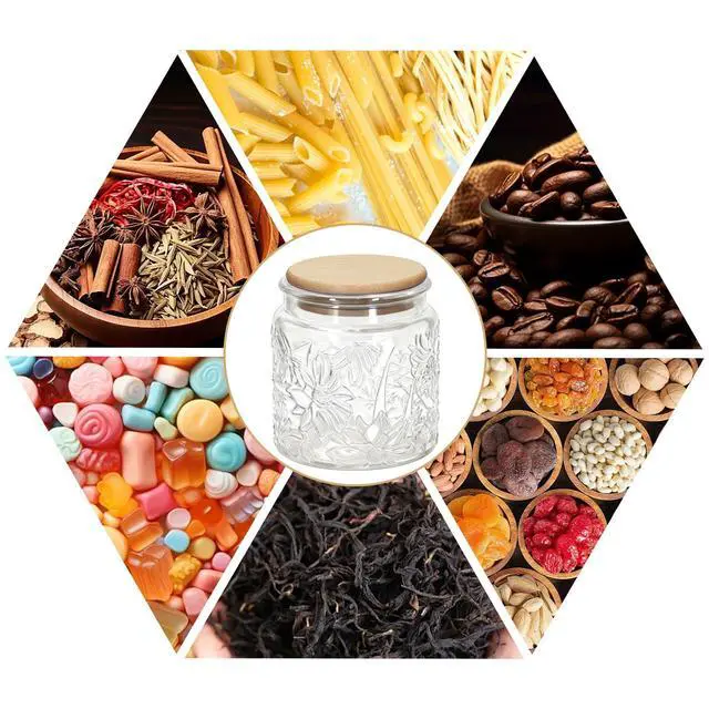 Alt view image 6 of 6 - 1Pc 17oz Gardenly Style Vintage Glass Candy Jar with Airtight Bamboo Lid, Kitchen Storage Canister for Sugar, Coffee, Tea, Cookies, Bath Salt - Decorative Mason Jar (1, Clear, 17oz)