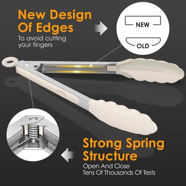 Alt view image 5 of 7 - Premium Stainless Steel Locking Kitchen Tongs with Silicon Tips, Set of 2-9" and 12",Khaki