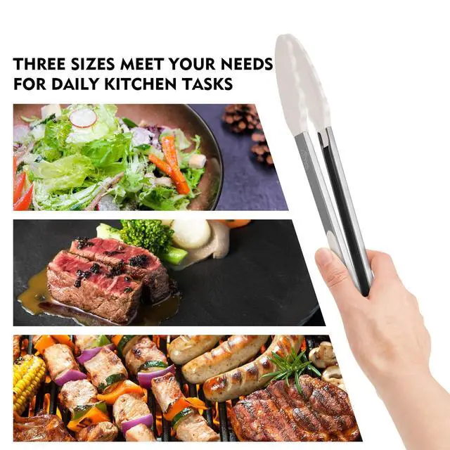 Alt view image 6 of 7 - Premium Stainless Steel Locking Kitchen Tongs with Silicon Tips, Set of 2-9" and 12",Khaki