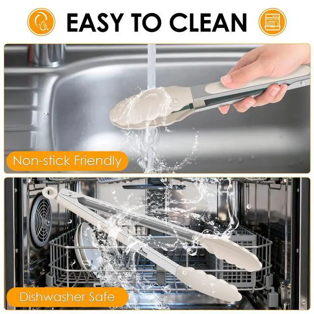 Alt view image 7 of 7 - Premium Stainless Steel Locking Kitchen Tongs with Silicon Tips, Set of 2-9" and 12",Khaki