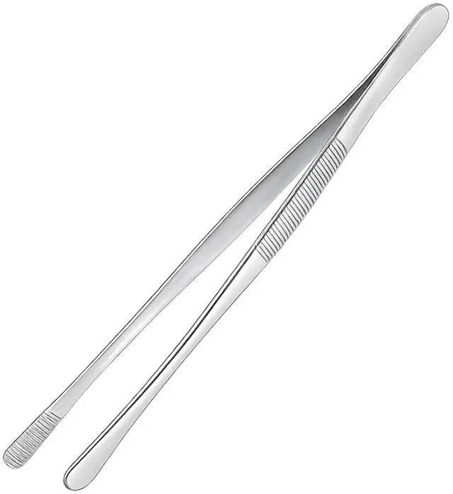 Main image of 12-inch Stainless Steel Cooking Tongs & Tweezers, Non-Slip Grip & Serrated Tips for Grilling, Baking, Garnishing, BBQ, Kitchen & Craft Use (Round Tip)