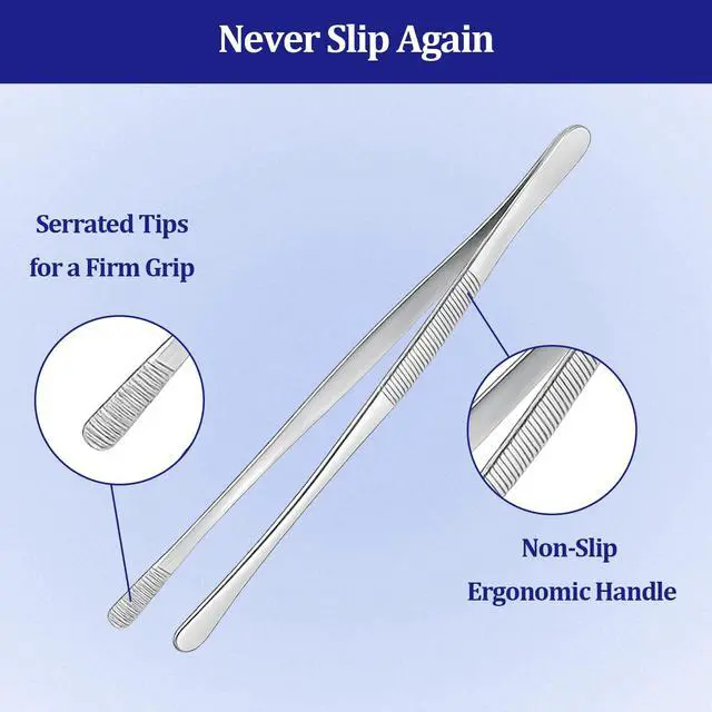 Alt view image 4 of 6 - 12-inch Stainless Steel Cooking Tongs & Tweezers, Non-Slip Grip & Serrated Tips for Grilling, Baking, Garnishing, BBQ, Kitchen & Craft Use (Round Tip)