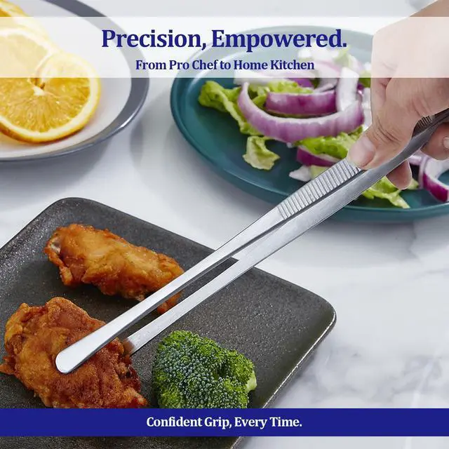 Alt view image 5 of 6 - 12-inch Stainless Steel Cooking Tongs & Tweezers, Non-Slip Grip & Serrated Tips for Grilling, Baking, Garnishing, BBQ, Kitchen & Craft Use (Round Tip)