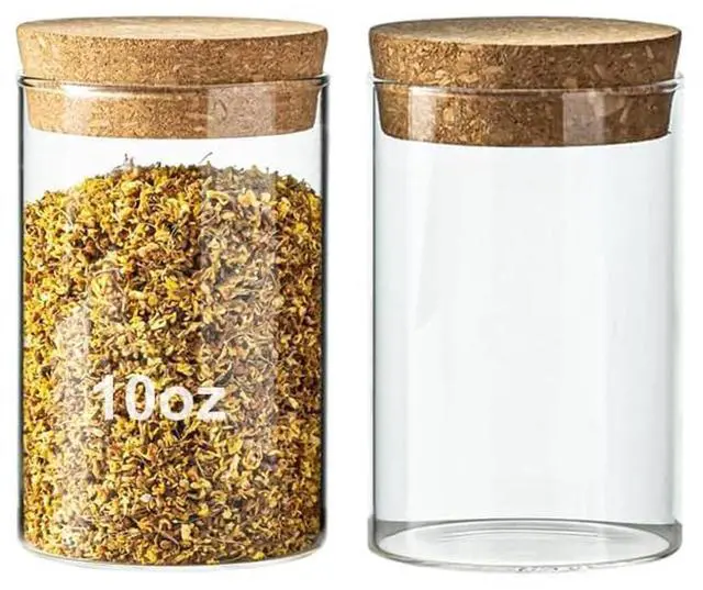 Main image of 10oz Glass Storage Container - Airtight Glass Jars with Cork Lid, Spice Jars, Candy Jar, Food Storage Jars for Candy, Spices, Coffee, Tea, Nuts (2PCS)