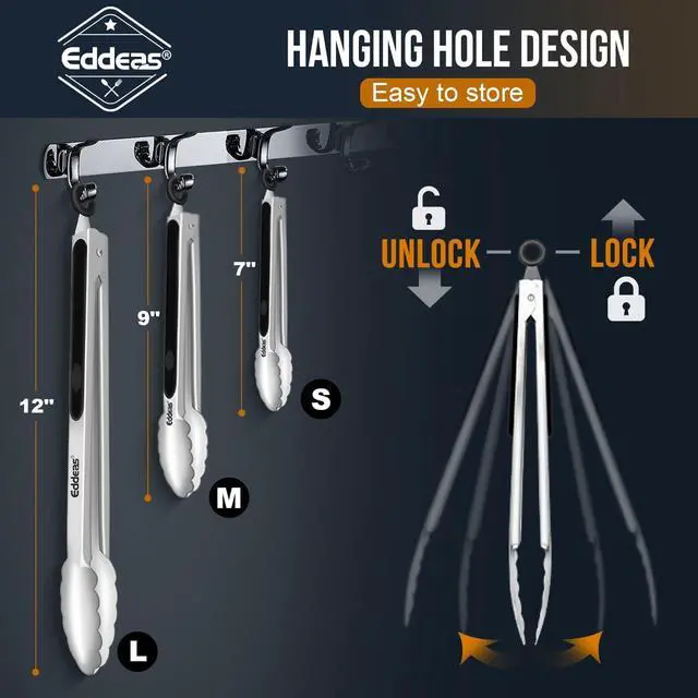 Alt view image 7 of 7 - Tongs For Cooking Up to 600 °F Metal Kitchen Tongs 3PCS 7,9,12 Inch