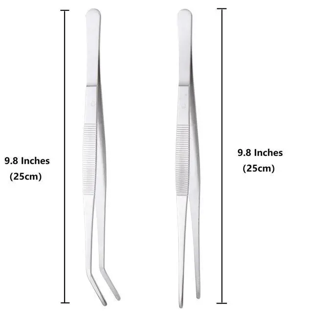 Alt view image 2 of 5 - Long Handle Stainless Steel Paint Straight and Curved Tweezers Nippers,Extra Long Precision Craft Tweezers Set with Serrated Tips,Silver,2 pieces,9.8Inches