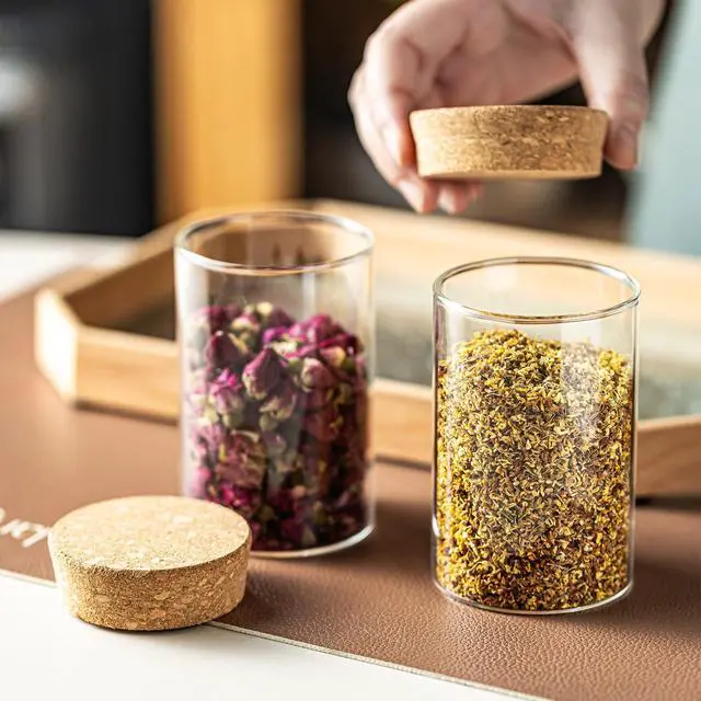 Alt view image 7 of 7 - 10oz Glass Storage Container - Airtight Glass Jars with Cork Lid, Spice Jars, Candy Jar, Food Storage Jars for Candy, Spices, Coffee, Tea, Nuts (2PCS)
