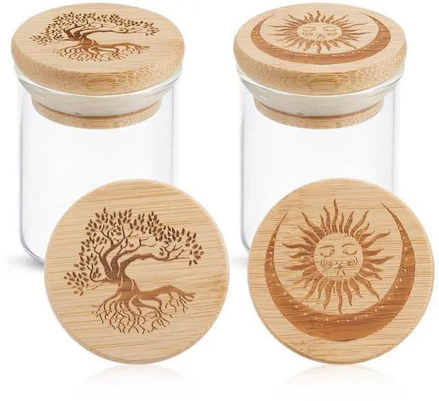 Main image of 2 Packs Glass Storage Jar with Decorative Airtight Bamboo Lid Multi Use Container Glass Jar Set Kitchen Canisters Food Cereal Storage for Candy Cookie Coffee Tea, 1/8 oz