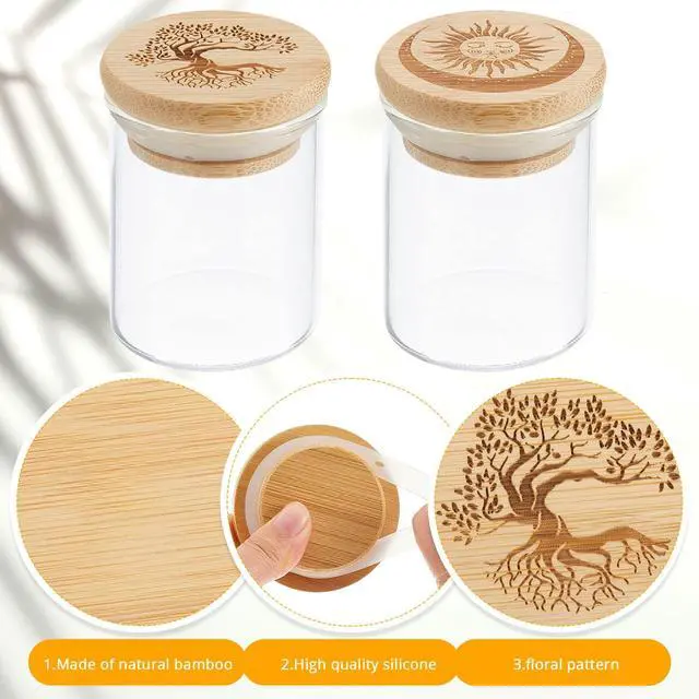 Alt view image 4 of 7 - 2 Packs Glass Storage Jar with Decorative Airtight Bamboo Lid Multi Use Container Glass Jar Set Kitchen Canisters Food Cereal Storage for Candy Cookie Coffee Tea, 1/8 oz